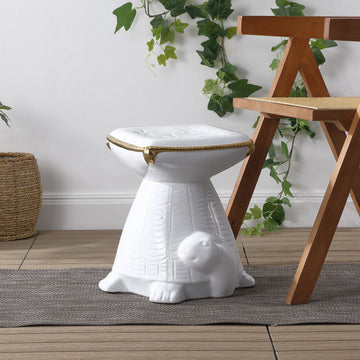 Caspian 14.75" Modern Bohemian Ceramic Turtle Indoor/Outdoor Garden Stool
